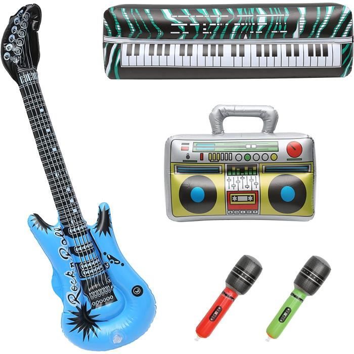Tradder Lot de 48 jouets gonflables Rock Star de 94 cm, guitare gonflable en vrac avec microphone gonflable de 61 cm et 25,4 cm pour fête sur le thème musical des années
