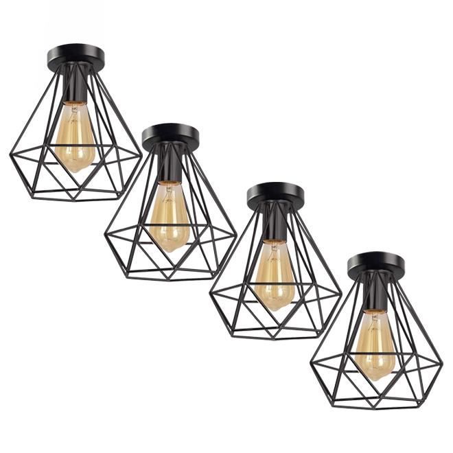 MOGOD LOT DE 4 Plafonnir Luminaire Industriel Cage en Métal Noir E27 40W Décoration Café Salle à Manger Bar