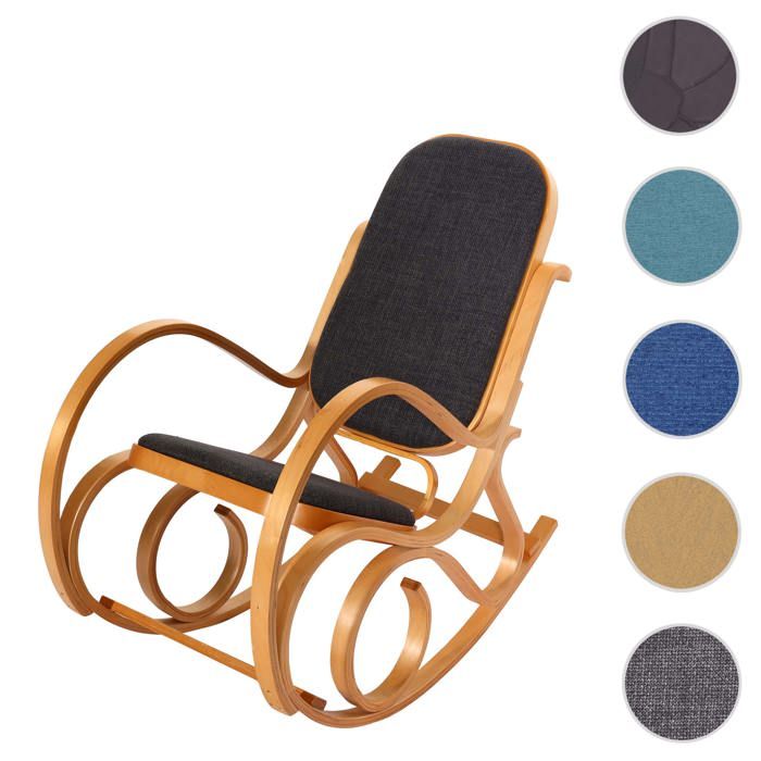 Fauteuil à bascule M41 bois massif aspect chêne tissu textile gris anthracite