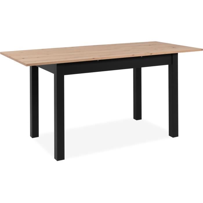 Table extensible Coburg - Décor chêne artisan et noir - Allonge de 40 cm - L120/160 x H76,5 x P70 cm