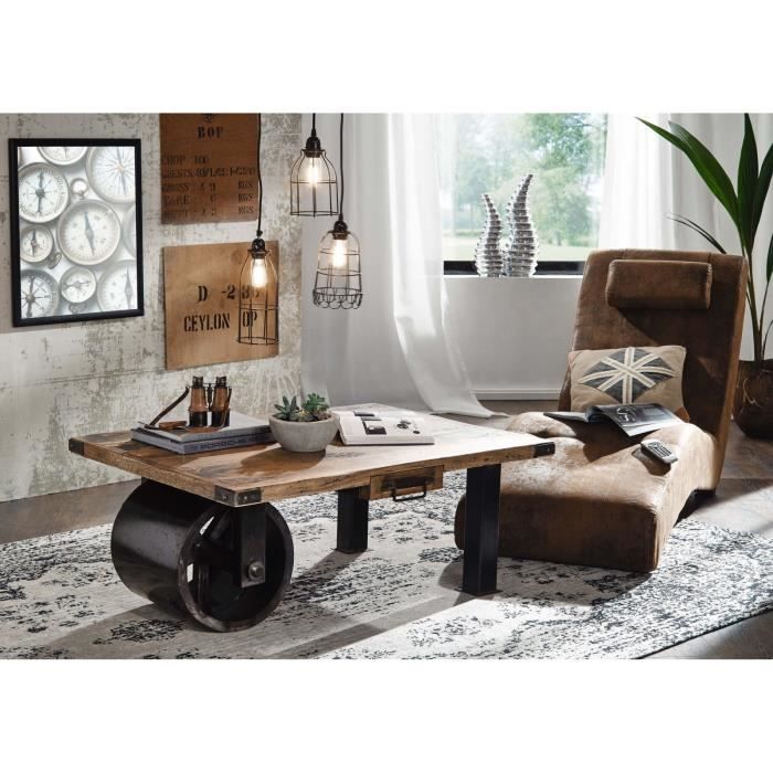 Table basse indutrielle 110x80cm - Fer et Bois massif de manguier laqué (Bois naturel) - RAILWAY #105 Table basse indutrielle 110x80cm - Fer et Bois massif de manguier laqué (Bois naturel) - RAILWAY #105