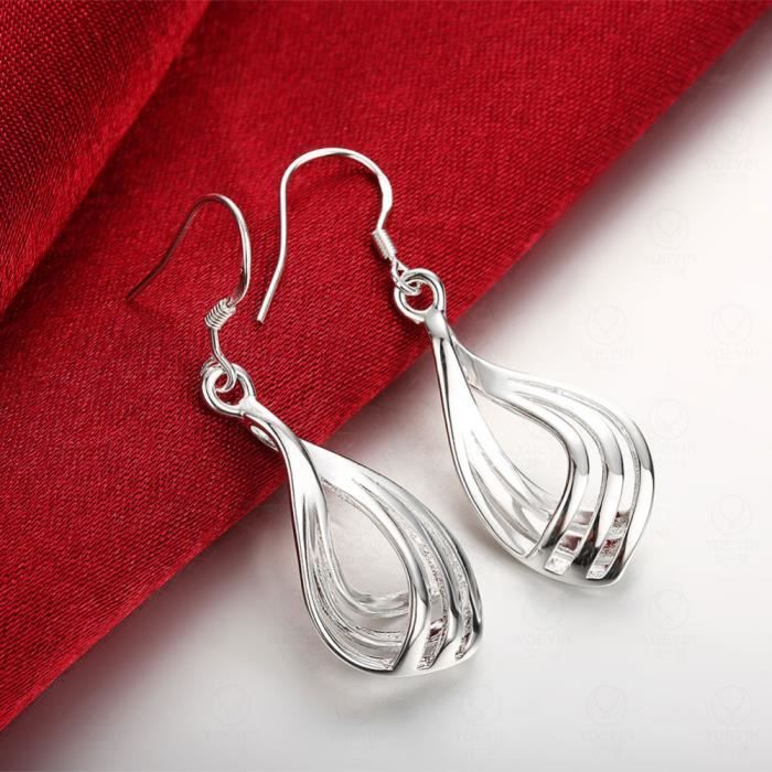 Boucles D'oreilles Pendantes En Argent Massif - Forme Goutte Ajourée - Occasion