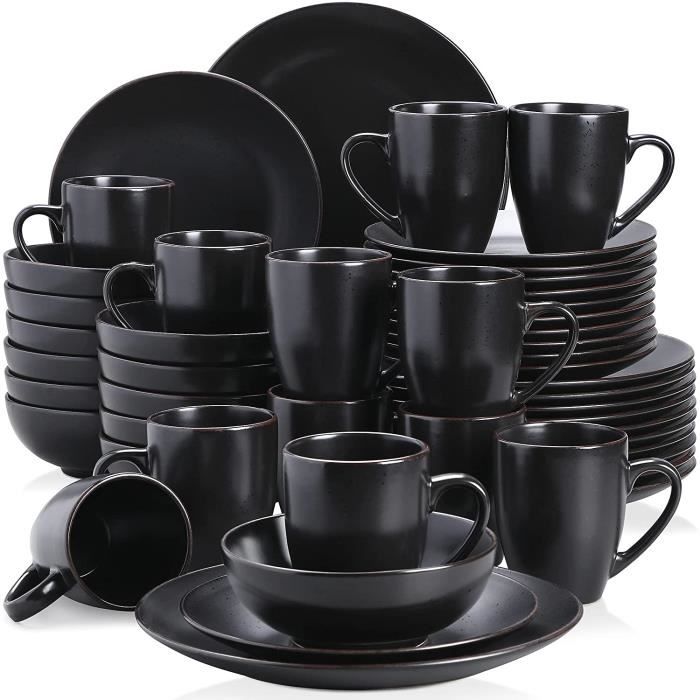 vancasso, Série Moda, Service de Table Complet en Céramique avec Spots, Assiette, Bols, Tasses 48 Pièces, Faïence Matte, Style Moder