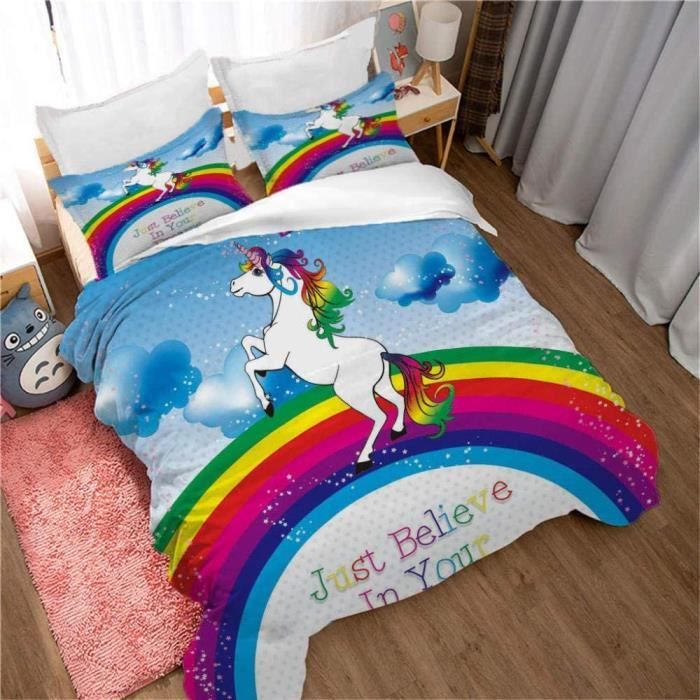 Lit enfant design girly motifs arc en ciel nuages avec sommier à lattes rose blanc - Rose - 98.90
