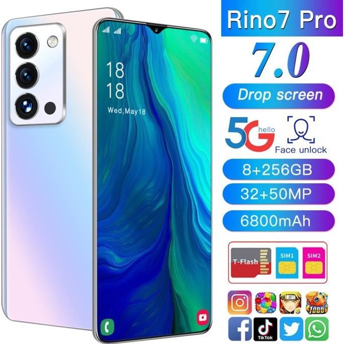 Rino7 Pro- Smartphone Portable débloqué 4G/5G (Ecran 7,0 pouces - 256Go ...