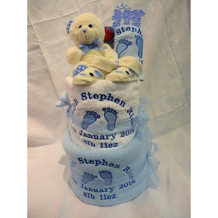 Gateau De Couches 2 Niveau Personnalise Pour Garcon Ou Fille Bebe Panier Bebe Douche Cadeau Couverture Nounours Bavoir Chaussures Cdiscount Puericulture Eveil Bebe