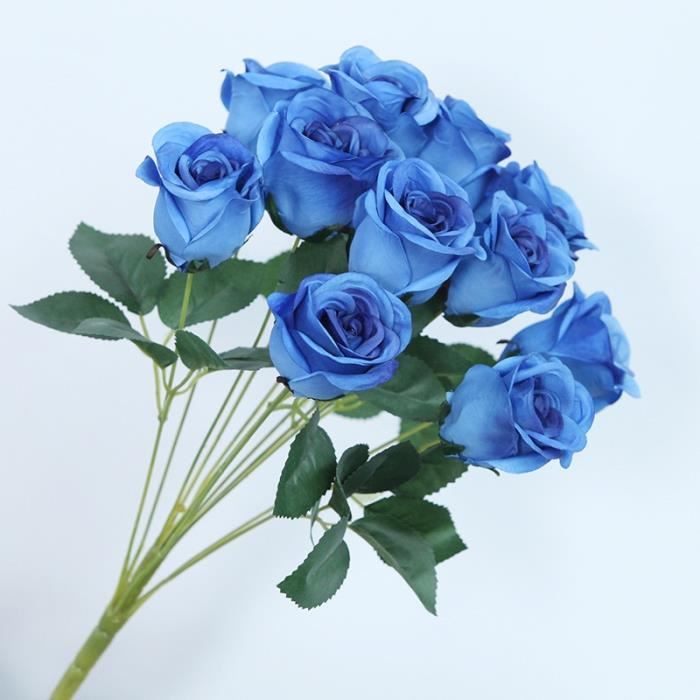 12 x Rose Bleu avec Feuillages Art Fleurs-Soie Fleurs 