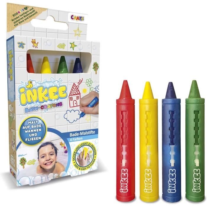 Inkee Crayon Bain Enfant Feutre Lavable 4x Crayons Céramique Jouet