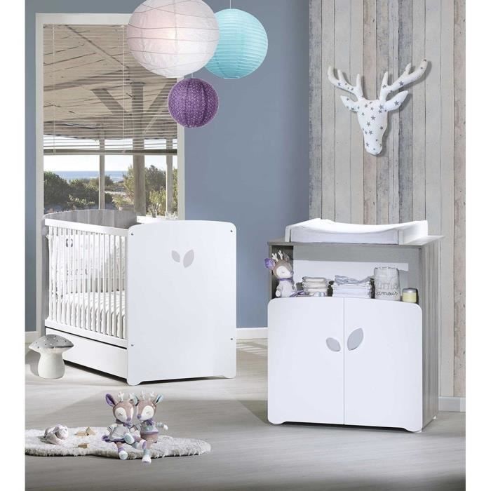 Chambre bébé duo Leaf: lit 120x60 commode à langer Babyprice