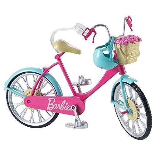 Barbie Mobilier Bicyclette pour poupée, vélo fourni avec casque bleu et panier avec des roses, jouet pour enfant, DVX55 DVX55