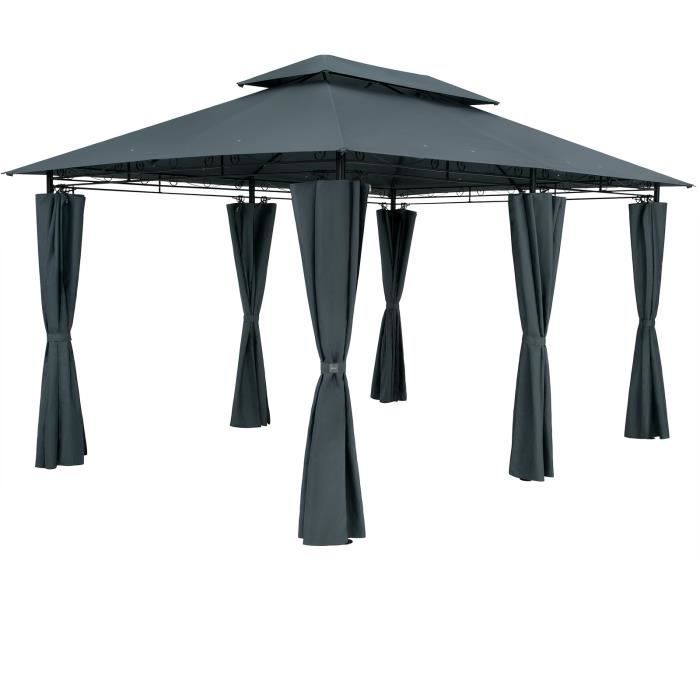 Pavillon Topas 3x4m toile hydrofuge robuste métal parois latérales tonnelle de jardin tente de réception pergola anthracite