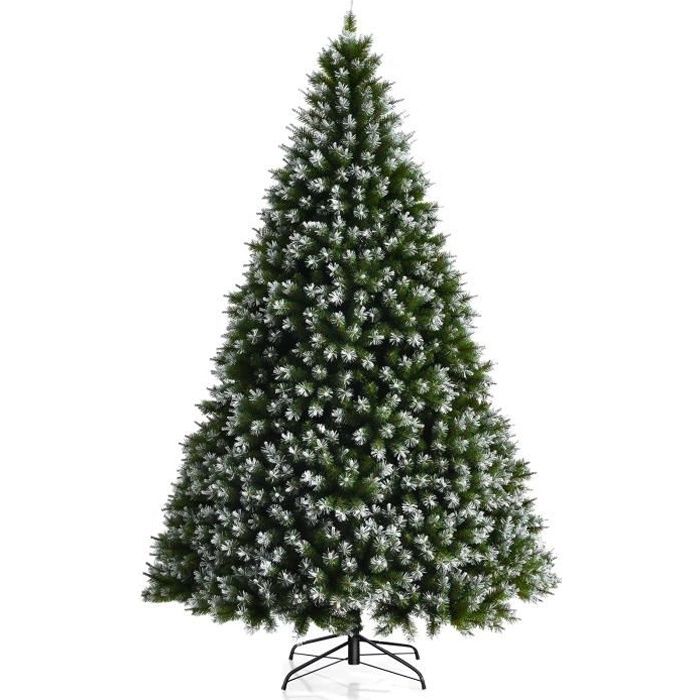 Sapin De Noël Artificiel Enneigé 180 Cm - 250 LED, 600 Branches PVC, Socle Métal