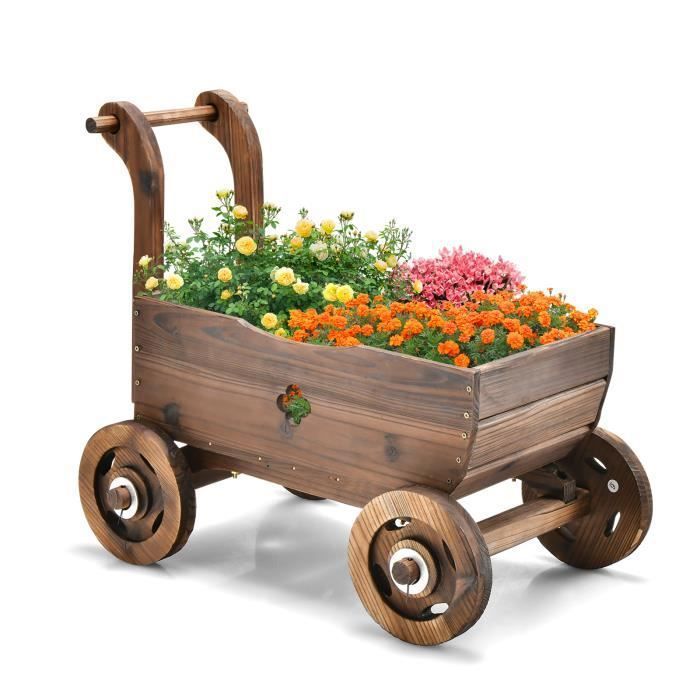 Jardinière en bois COSTWAY - Modèle décoratif avec roues et poignées - Capacité de poids 20 kg