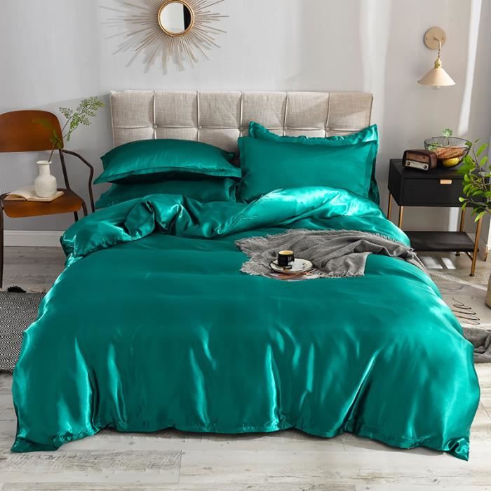 Gezu Sets de Housse de Couette Satin de Soie 220x240cm Gris Clair Unie Lisse Soyeux Brillant Doux Parure de Lit 2 Personnes avec 2 Taies d'oreiller 65x65cm avec Fermeture Éclair
