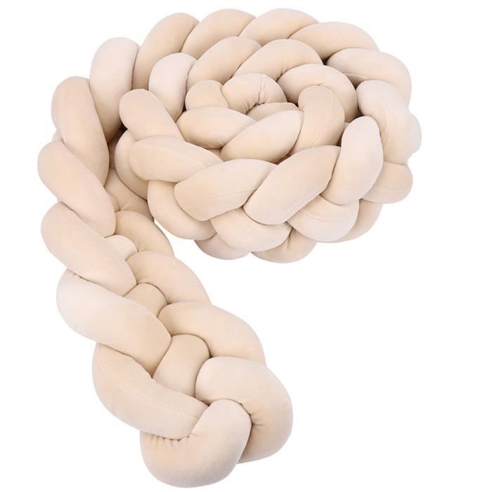 2M Tour de Lit Coussin Serpent Coussin Tressé Pare-chocs Velours Protection Bébé Beige-122