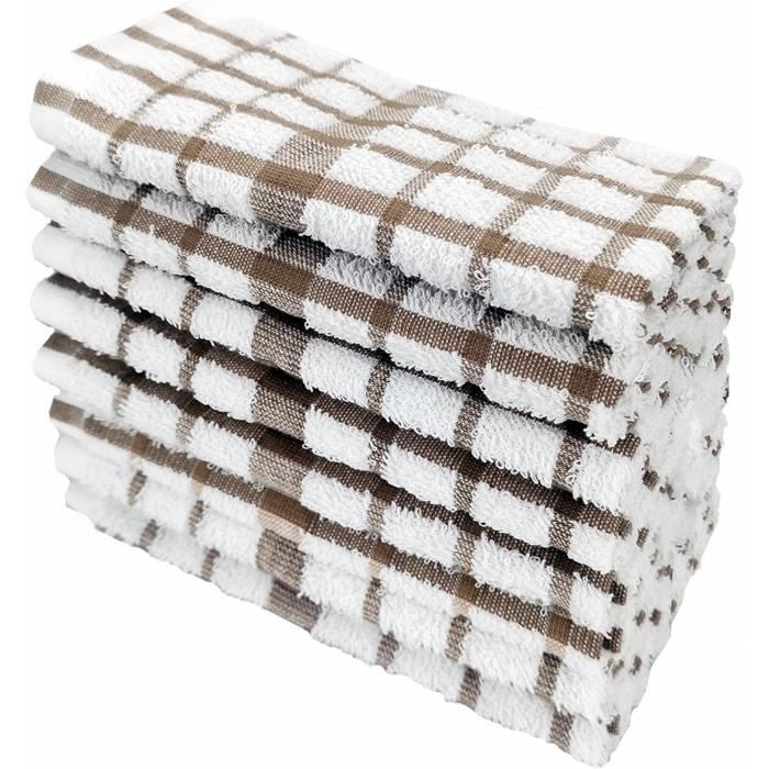 BOSKIMO Lot De 6 Torchons Cuisine Premium – Coton + Microfibre + Éponge Ultra-Absorbants 45x65 Cm – Beige & Chocolat