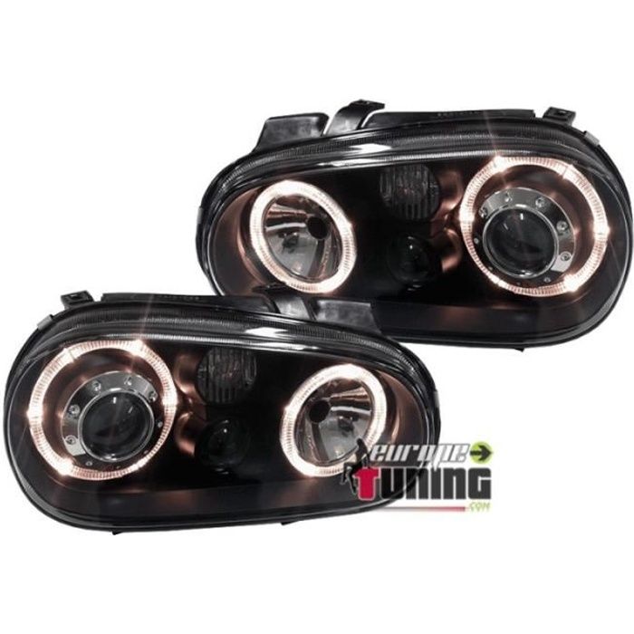 PHARES FEUX AVANTS NOIRS ANNEAUX ANGEL EYES LED PACK R32 VOLKSWAGEN VW GOLF 4 (00677)