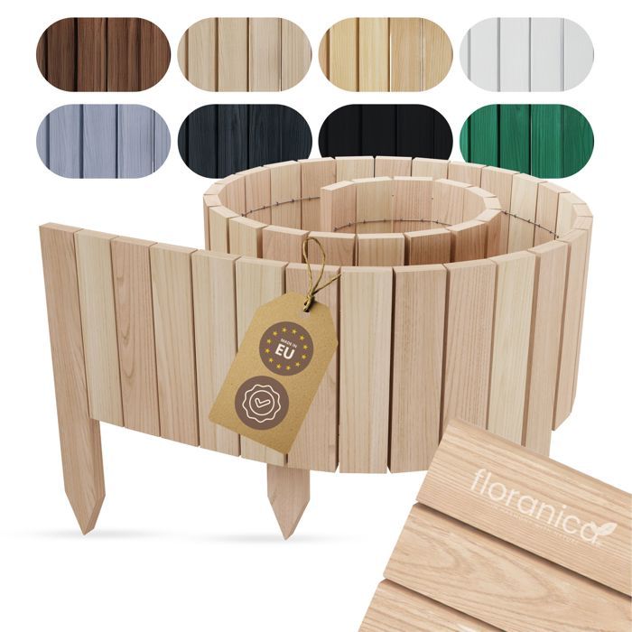 Floranica Rollborder Clôture Bois Pin 200x10cm Brune - Bordure Flexible Jardin Parterre