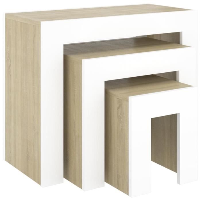 Set 3 Tavolini Salotto Higsose Legno Bianco - Comodini Con Storage Multiuso