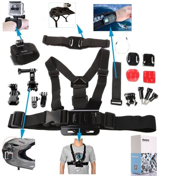 6 en 1 Kit d'accessoires GoPro sangle + ceinture velcro + sangle de poitrine pour GoPro