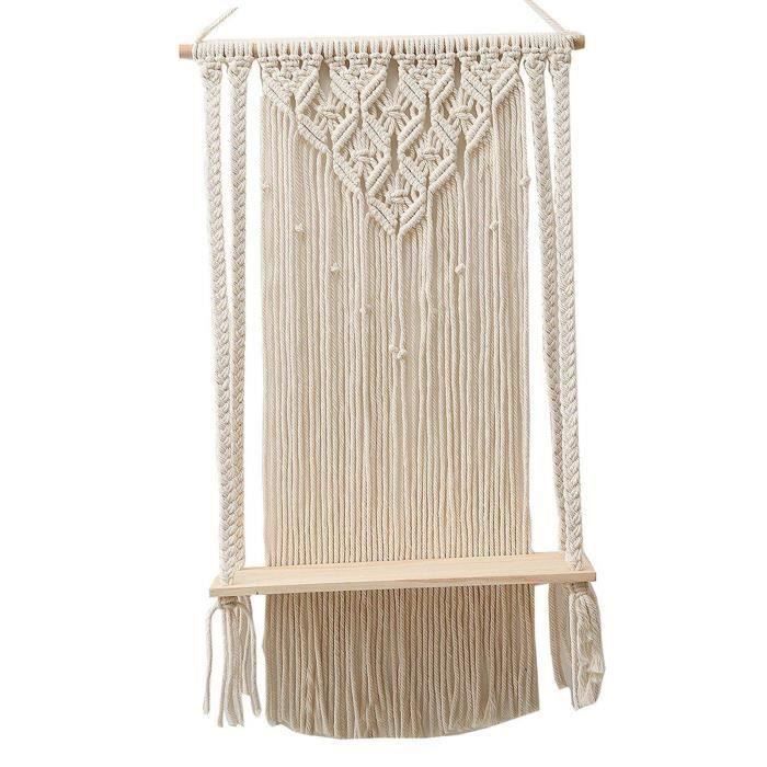 Josenidny Boho Macramé éTagèRe Murale à La Main Tissé Gland Tapisserie Support Bois Flottant Cintre De Rangement Pour La DéCoration Murale à