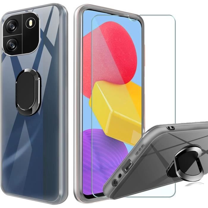 BMPNLSZ Coque Pour Blackview Wave 6C Rouge Anneau De Support Rotatif Amovible à 360 Degrés, Noir Silicone TPU Cover Bumper Housse Étui Case [2 Pièces] Verre Trempé écran (6,5