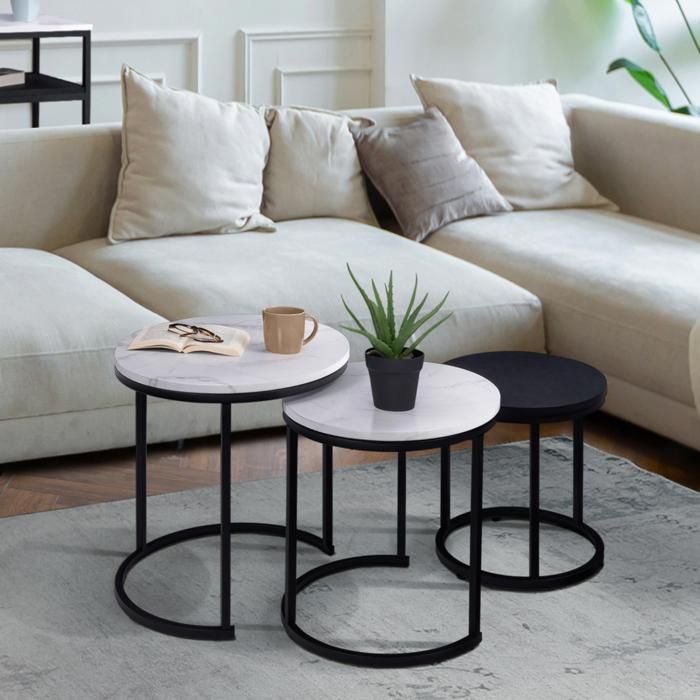 IDarket - Lot De 3 Tables Basses Gigognes Gaia Laquées Blanc Gris