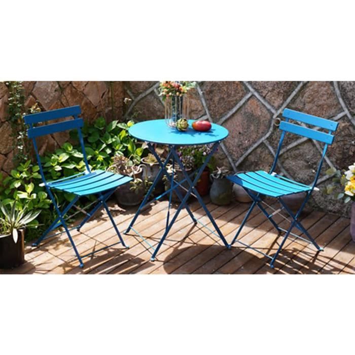 Ensemble table et chaises pliantes KEDIA - Table ronde 60*60cm bleu foncé - Meubles de jardin