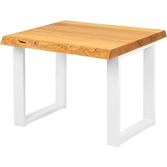 lamo manufaktur table basse en bois - industriel - salon - 60x60x47cm - frêne rustique - pieds métal blanc - modèle modern