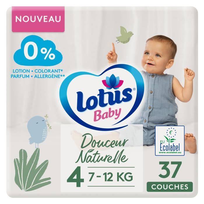 Couches LOTUS BABY Douceur Naturelle taille 4 - 7 à 12 kg - 37 couches -  Cdiscount Puériculture & Eveil bébé