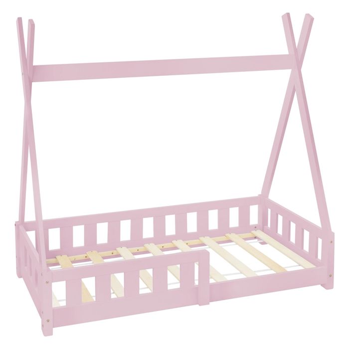 ML-Design Lit dEnfants Tipi Rose avec Protection Contre les Chutes en Bois de Pin Massif 140x70 cm Sommier á Lattes