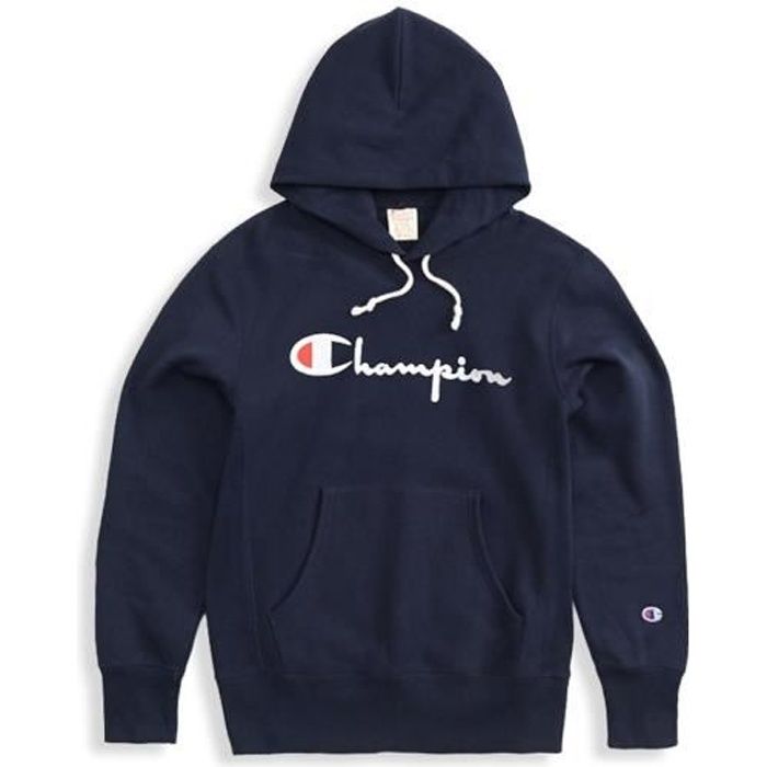 Bleu Champion marine logo marine gros reverse capuche la weave. de collection à Cdiscount Sport Champion - Sweatshirt Europe bleu