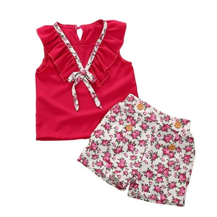 Enfant En Bas Age Enfants Bebe Filles Ete Sans Manches Bowknot Top Floral Shorts Vetements Ensemble N Cdiscount Pret A Porter
