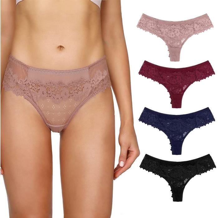 Femme String en Dentelle sans Couture Culottes et Slips Dentelle Lingerie sous v tements Tanga Coton Lot de 4