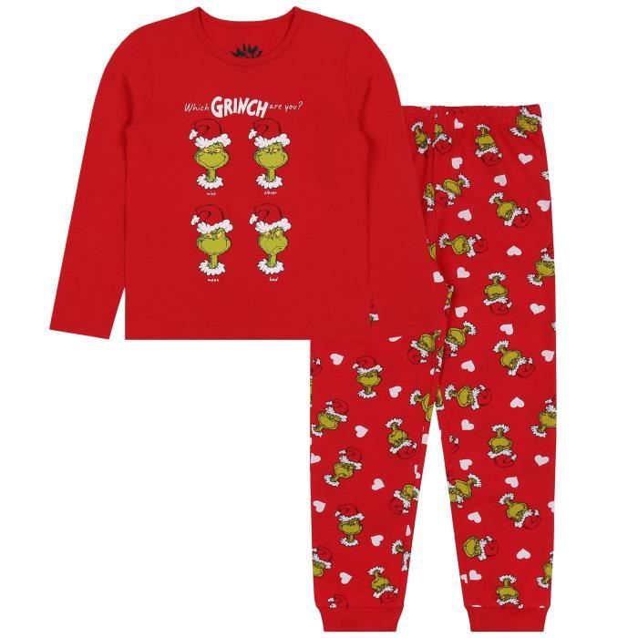 The Grinch Pyjama de Noël pour filles, coton, pantalon long, rouge Rouge -  Cdiscount Prêt-à-Porter