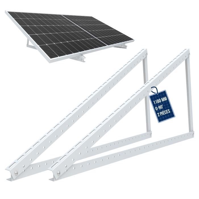 NuaSol Support pour panneau solaire jusqu'à 118 cm - Toit plat PV - Réglable de 0 à 90 ° - Kit - Aluminium - Matériel de montage