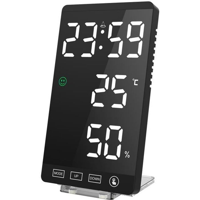 Réveil Numérique Multifonction Avec Affichage Heure, Date, Température - Fonction Snooze, Format 12/24h (noir)