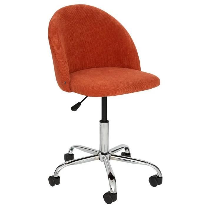 chaise de bureau en velours coloris rose terracotta avec pieds en métal - longueur 54 x profondeur 57.5 x hauteur 77-89 cm