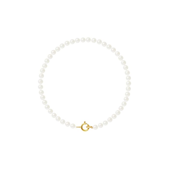 Bracelet Plaqué Or Jaune 18 Carats Avec Perle De Culture D'eau Douce Blanche - Rose-Mimosa