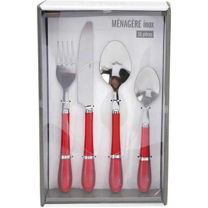 Menagere 16 Pieces Inox Rouge Pradel