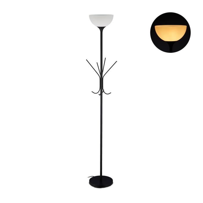 Relaxdays Lampe droite avec garde robe, 8 crochets, design moderne, douille E27, en métal, Hxd: 180 x 33 x 30 cm, Noire