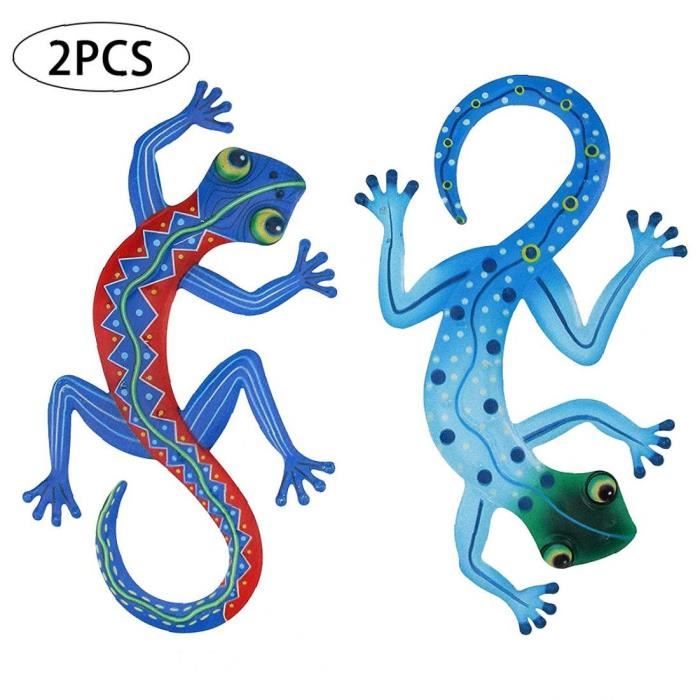 Métal Gecko Lézard Décoration Murale Coloré Sculpture Art Mur Décor