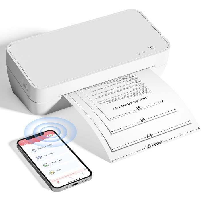 Imprimante Thermique Portable Sans Fil A4 - Sans Encre, Rechargeable - Compatible Smartphone IOS/Android