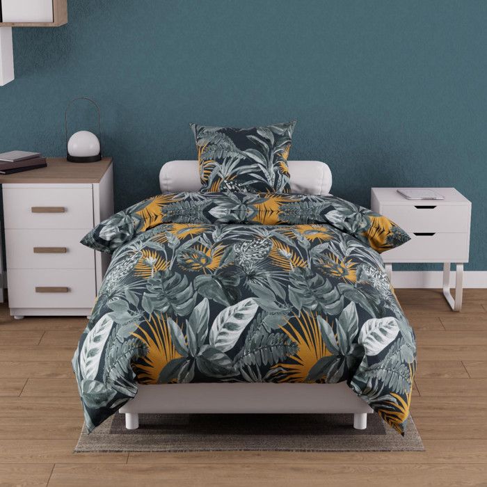 Parure housse de couette coton 57 fils 140x200 cm TROPIC bleu par Soleil docre