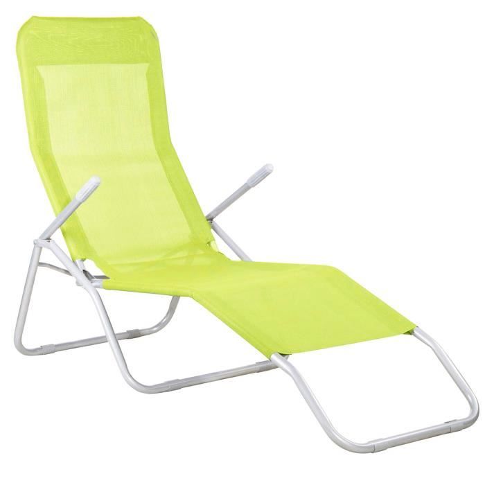 Chaise longue de jardin basculante SPRINGOS - vert citron - 3 positions réglables - capacité de charge 120 kg