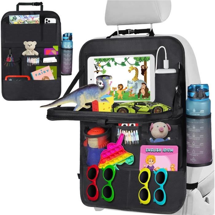 2 Pièces Organisateur Et Protège-siège Voiture Enfant - Avec Plateau Pliable Et Poches Transparentes - Lavable Et Imperméable