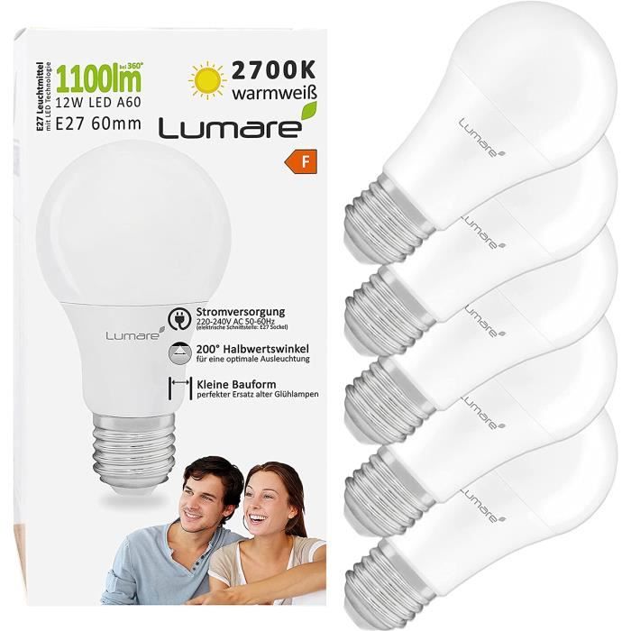 Ampoule LED A60 Dimmable, culot E27, conso. 12W (eq. 100W), 1521 lumens,  Blanc chaud