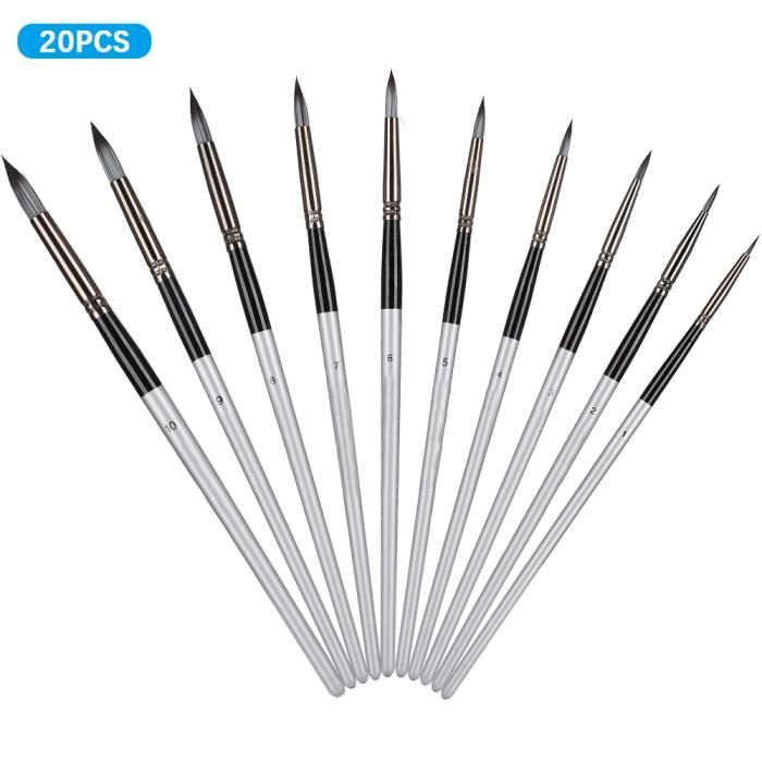 Ensemble de pinceaux de peinture pour artistes, pinceaux aquarelle 9 pièces, kits de peinture professionnels avec manche long, poils en nylon doux ronds, pour acrylique, huile, aquarelle, gouache