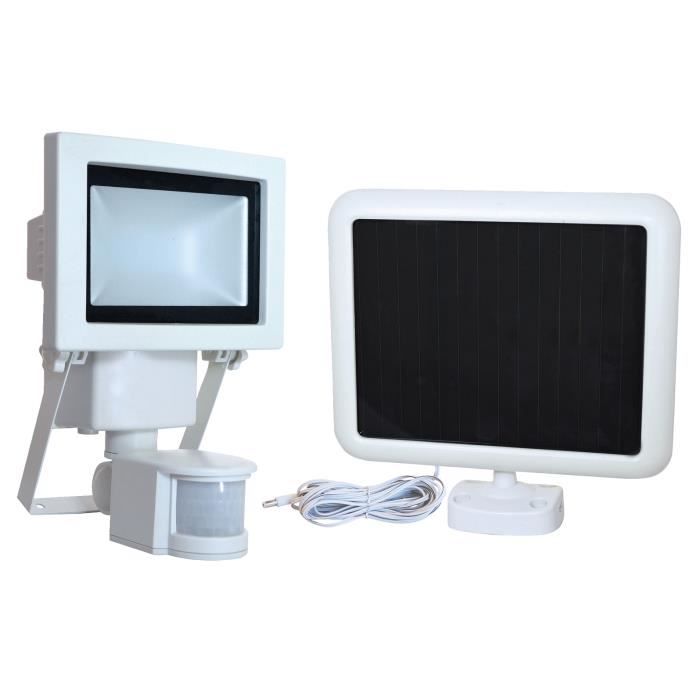 projecteur led avec panneau solaire orientable et détecteur de mouvement tibelec - blanc froid 7,5w