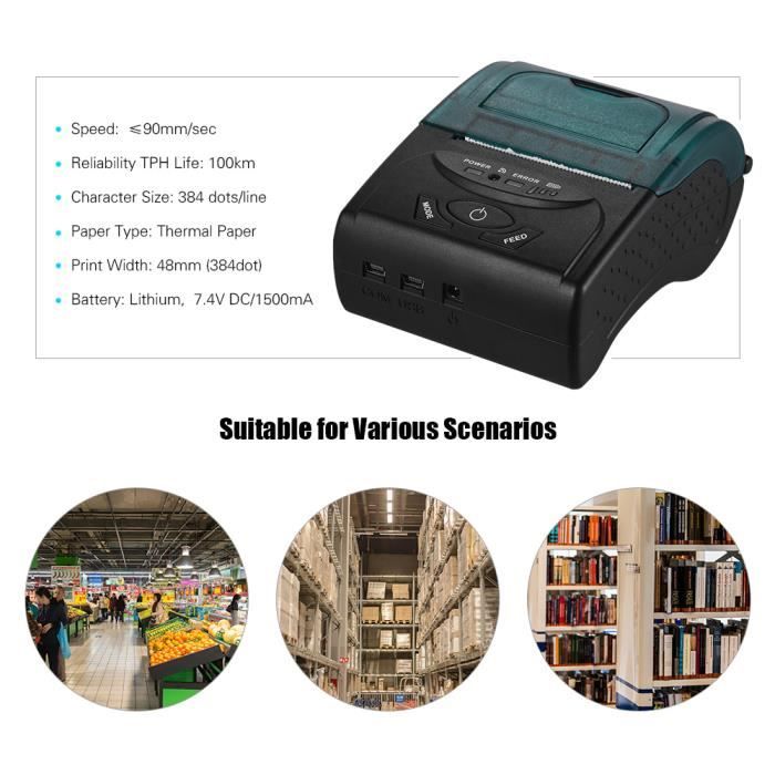 Mini Imprimante Thermique Portable 58mm Sans Fil Bluetooth 4.0 - Compatible IOS Android Windows USB POS